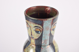Marianne Starck for MA&S (Michael Andersen & Søn) Tall Vase with Figurative Decor in Persia Glaze, Danish Ceramic 1960s