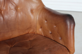 Mirja Dux Easy Chair Cognac Colored Leather Cushions Scandinavian Modern 1970s