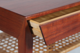 Severin Hansen Jr. Side Teak Table with Cane Shelf by Haslev Furniture Denmark, 1960s. Mid-century Modern.