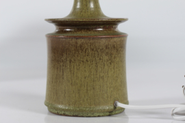 Kähler Sculptural Table Lamp with Greenish Brown Glaze + New Shade. Danish Modern Ceramic 1960s