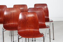 German Flötotto and Pagholz Set of Six Stacking Chairs of Molded Plywood 1970s