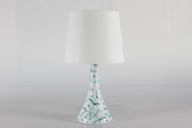 Danish Laurine Ceramic Table Lamp with Floral White and Green Decoration + New Shade. Mid-century Danish Lightning 1950s .