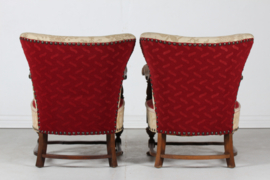 Pair of Danish Art Deco Authentic Lounge Chairs 1940s of Solid Oak, Brutalist Style