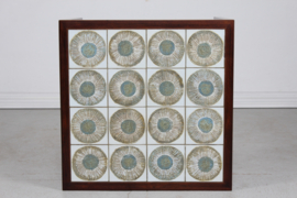 Danish Modern Square Coffee Table of Dark Wood with Royal Copenhagen Tiles, 1960s
