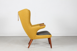 Danish Papa Bear Chair of Teak and Warm Yellow Wool, 1950s. Danish Modern.