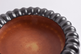 Danish Art Deco Michael Andersen Large Ribbed Bowl Black & Ochre (Burnt Orange) Glaze, 1940s