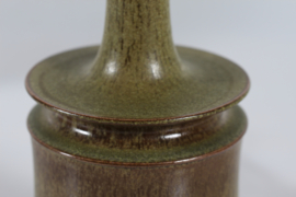 Kähler Sculptural Table Lamp with Greenish Brown Glaze + New Shade. Danish Modern Ceramic 1960s