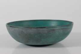 1940s Nils Kähler for HAK Kähler Art Deco Large Ceramic Bowl with Verdigris Green Glaze, Danish Pottery