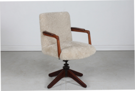 Hans J. Wegner Style Vintage Swivel Chair Reupholstered with New Sheepskin 1940s. Danish Modern Furniture.