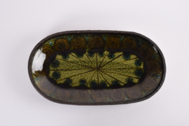 44,5 cm Thomas Toft Huge Oblong Platter Green & Brown Glaze Chamotte Clay, Danish Mid-century Ceramic