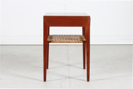 Severin Hansen Jr. Side Teak Table with Cane Shelf by Haslev Furniture Denmark, 1960s. Mid-century Modern.