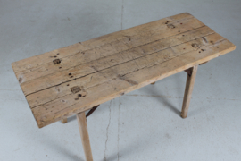 Scandinavian Wabi Sabi Rustic Bench/ Side Table Made Early 20th Century of Pine Wood