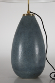 Very Tall Carl-Harry Stålhane Drop Shaped Table Lamp by Rörstrand, Sweden 1960s. Bluish-green Hare´s Fur Glaze and New Shade.
