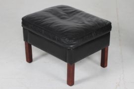 Danish Modern Wingback Chair with Stool  in Kaare Klint Style, Stained beech and Black Leather