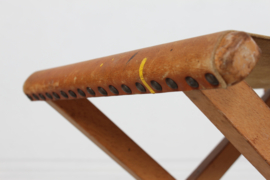 Danish Artist Stool of Beech and Cognac Colored Leather Mounted with Brass Nails.  1950s. Vintage Mid-century Design.