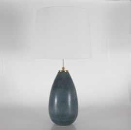 Very Tall Carl-Harry Stålhane Drop Shaped Table Lamp by Rörstrand, Sweden 1960s. Bluish-green Hare´s Fur Glaze and New Shade.