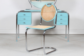 Art Deco Dressing Table with Round Mirror and Chair Danish Cabinetmaker, 1930s Retro Design