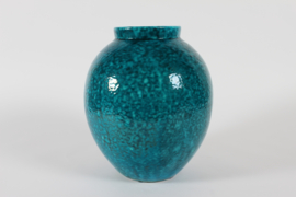 Herman A. Kähler Art Deco Floor Vase with Speckled Turquoise Glaze, HAK Denmark 1930.