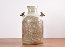 Huge! Danish Brutalist Einar Johansen for Søholm Ceramic Floor Vase Beige Brown Dot Decor, 1960s, 44 cm / 17"