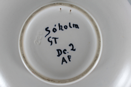 Large Søholm Ceramic Low Bowl/Dish with Graphic Pattern in Bright Colors, 1960s Denmark