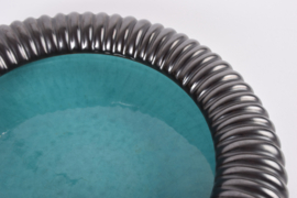 Danish Art Deco Michael Andersen & Søn Large Ribbed Bowl Black & Turquoise Glaze, 1930s to 1950s