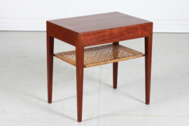 Severin Hansen Jr. Side Teak Table with Cane Shelf by Haslev Furniture Denmark, 1960s. Mid-century Modern.