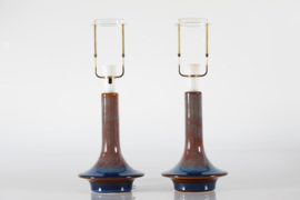 Søholm Pair of Sculptural Ufo Sharped Table Lamps Danish Modern, Blue and Brownish Colors + New Shades 1960s