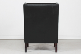 Danish Modern Wingback Chair with Stool  in Kaare Klint Style, Stained beech and Black Leather