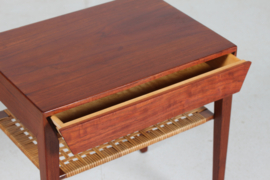 Severin Hansen Jr. Side Teak Table with Cane Shelf by Haslev Furniture Denmark, 1960s. Mid-century Modern.