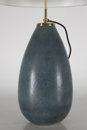 Very Tall Carl-Harry Stålhane Drop Shaped Table Lamp by Rörstrand, Sweden 1960s. Bluish-green Hare´s Fur Glaze and New Shade.