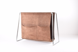 Verner Panton for Fritz Hansen "Bachelor" Magazine Rack Dark Brown Leather & Steel Frame, 1960