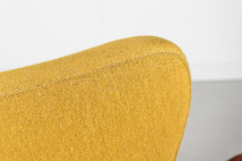 Danish Papa Bear Chair of Teak and Warm Yellow Wool, 1950s. Danish Modern.