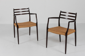N. O. Møller Pair of Armchairs No. 62 of Mahogany Made by J.L. Møller in Denmark. Danish Modern 1960s.