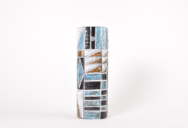 Ingrid Atterberg for Upsala Ekeby Tall "Tri" Vase Geometric Decor Blue White Brown, 1960s