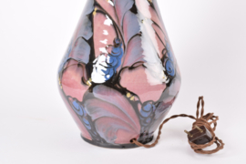 Danish Art Nouveau (Skønvirke) Ceramic Table Lamp by Danico with Purple Flower Decor, 1920s