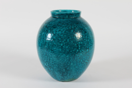 Herman A. Kähler Art Deco Floor Vase with Speckled Turquoise Glaze, HAK Denmark 1930.