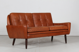 Danish Modern Two-Seat Sofa with Cognac-Colored Leather Made in Denmark Mid-century 1960s