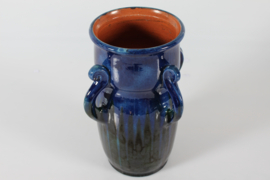 Herman A. Kähler Sculptural Vase with Blue and Green Glossy Glaze Denmark, circa 1910