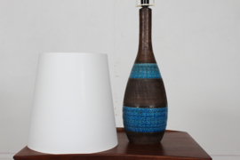 Huge Aldo Londi for Bitossi Table Lamp, Blue and Brown Italian Ceramic with New Shade, 1960s