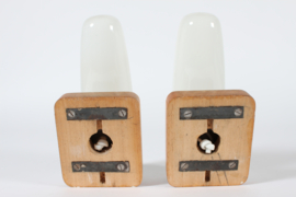 Pair Wilhelm Wagenfeld Bauhaus Glass Sconces, White Opaline Glass by Lindner Wandleuchten Germany 1950s