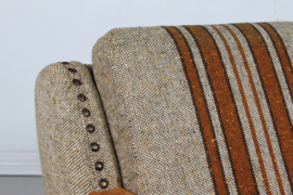Danish Henning Kjærnulf  Style Sofa of Solid Oak with the Original Striped Wool 1970. Danish Modern, Mid-century.