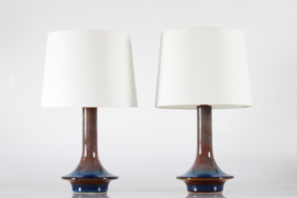 Søholm Pair of Sculptural Ufo Sharped Table Lamps Danish Modern, Blue and Brownish Colors + New Shades 1960s