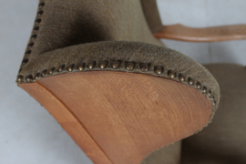 Stunning High Back King Chair of Solid Oak with Greenish Wool Denmark 1930-40. In the  Style of Axel Einar Hjorth/Henning Kjærnulf.