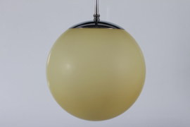 Art Deco Pendant Light Ball-Shaped Light Yellow Shade with Chrome Fittings, Denmark, 1930s