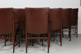 Kai Lyngfeldt Larsen set of 14 Danish Modern Conference Chairs of Rosewood and Leather Upholstery Denmark 1960