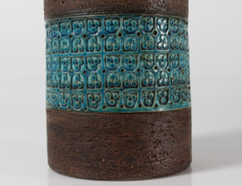 Bitossi Italy Tall Slim Floor Vase Turquoise and Brown by Aldo Londi, 1960s