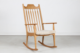 Razor Blade Henning Kjærnulf Rocking Chair by EG Møbler Solid Oak with New Sheepskin. Danish Modern.