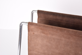 Verner Panton for Fritz Hansen "Bachelor" Magazine Rack Dark Brown Leather & Steel Frame, 1960