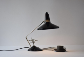 Rare 1960s Hala Zeist Desk Table Lamp Black Lacquer with Mobile Chrome Airplane