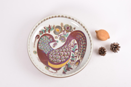 Royal Copenhagen "Tenera" Large Bowl with Hand Painted Bird Motif by Berte Jessen, Model 440/3177, Danish Modern Ceramic 1960s to 1970s